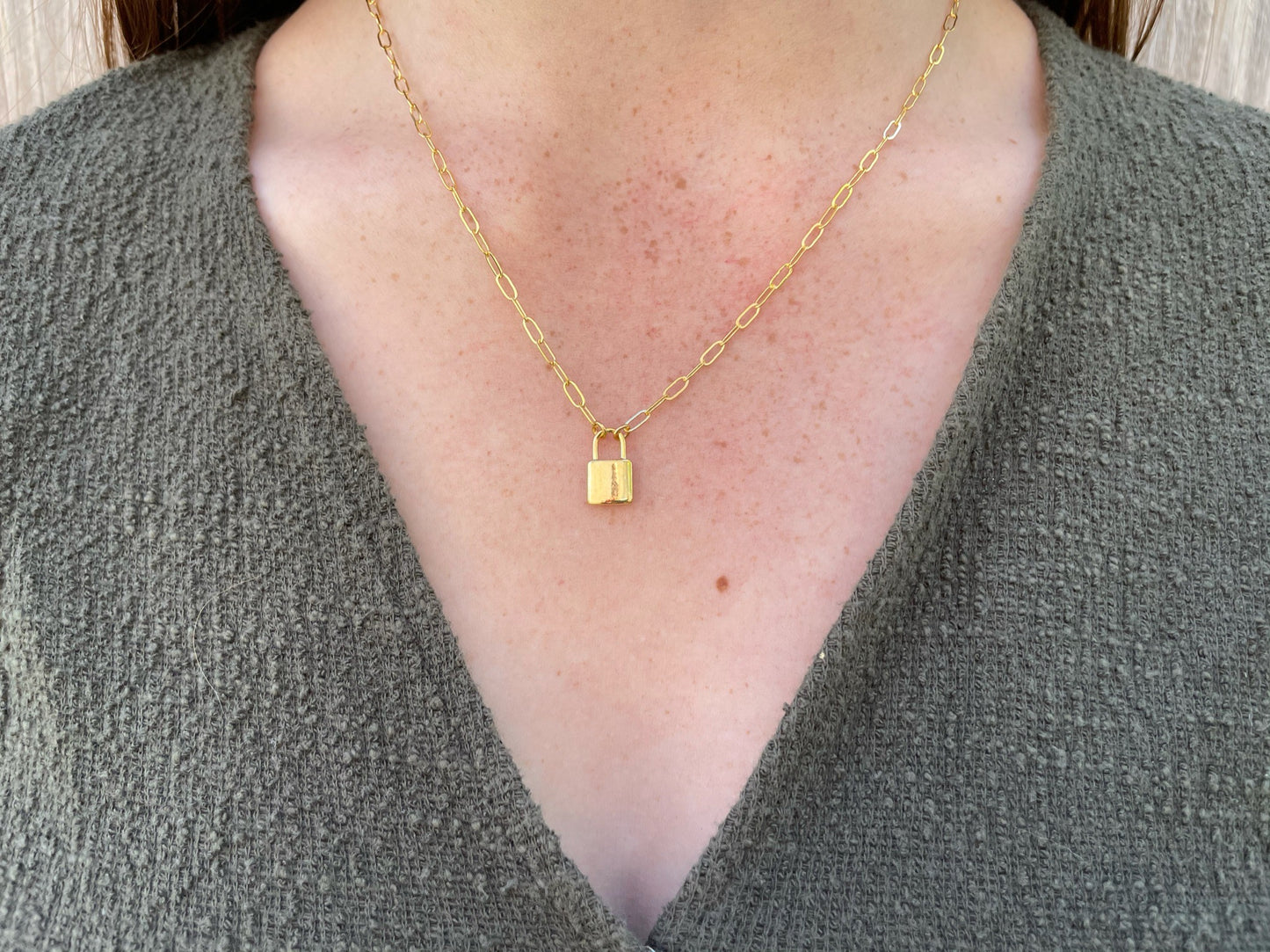 Gold Chain Lock Necklace