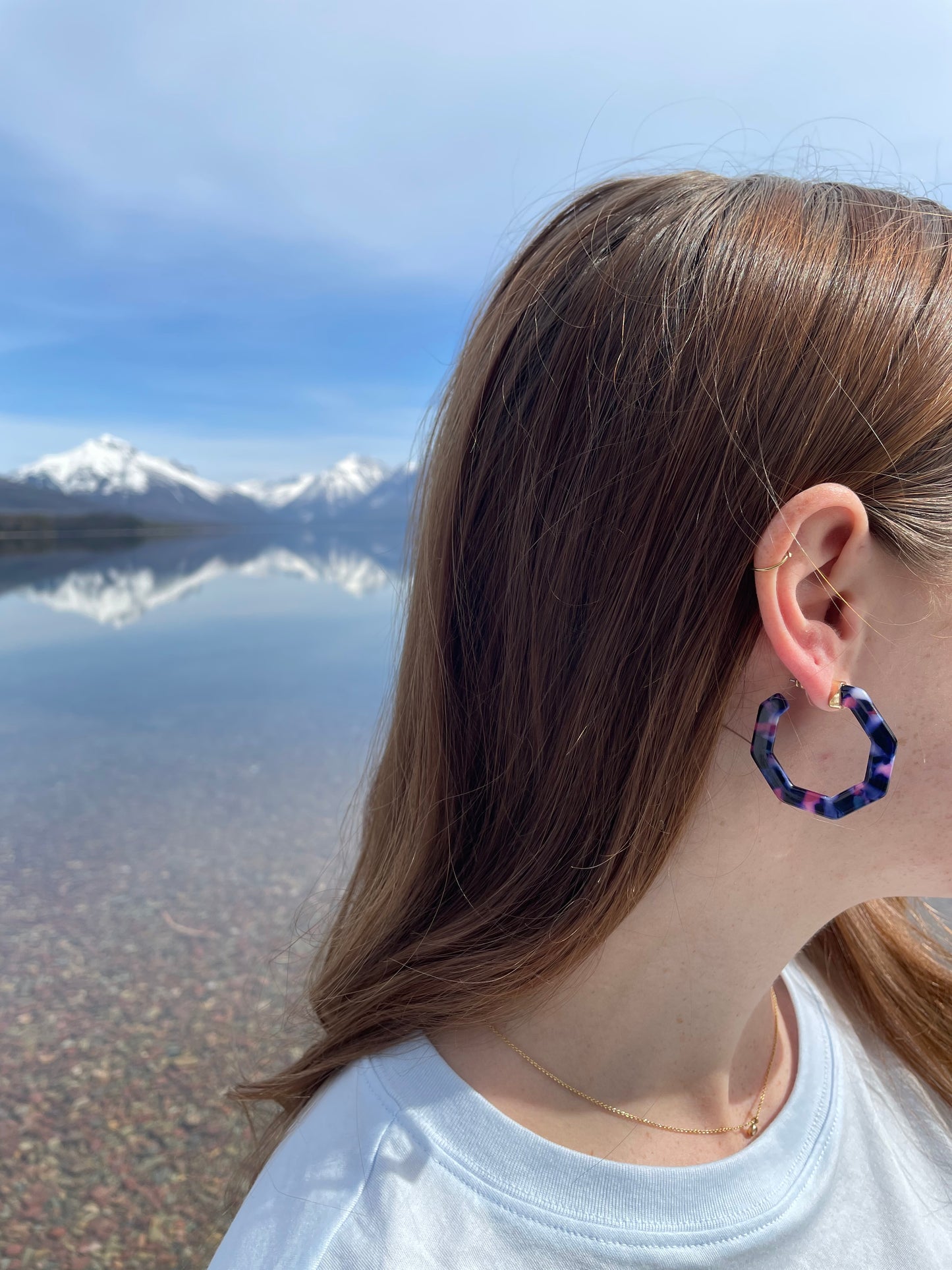 Amethyst Tortoise Shell Geometric Hoop Earrings