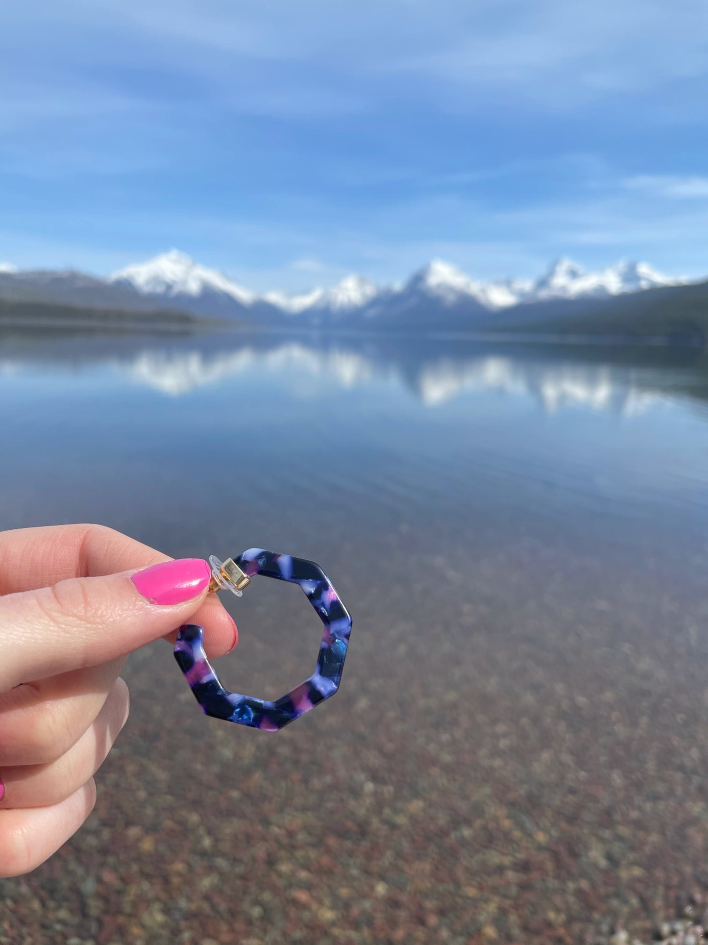 Amethyst Tortoise Shell Geometric Hoop Earrings