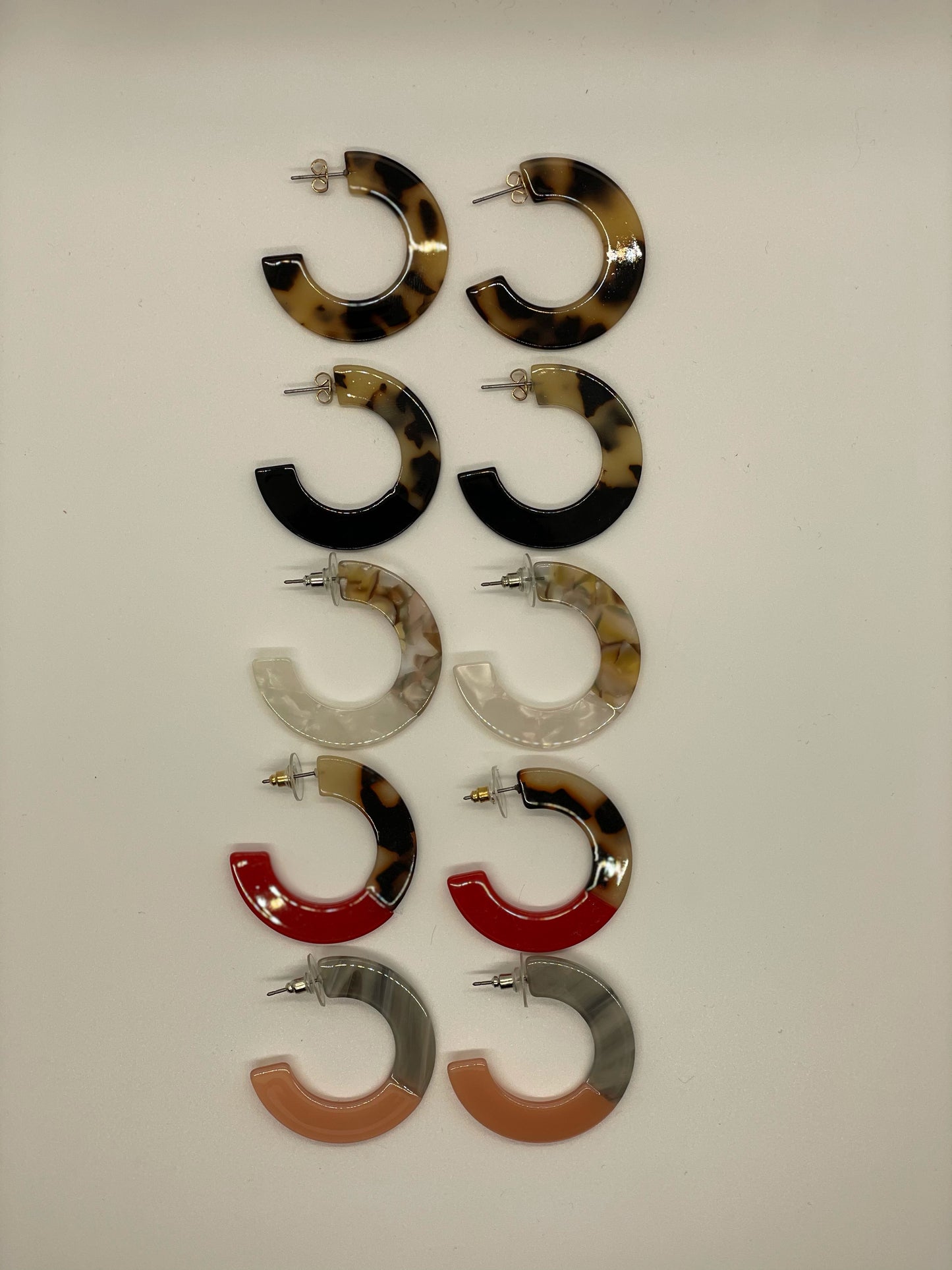 Half White Half Tortoise Shell Hoop Earrings