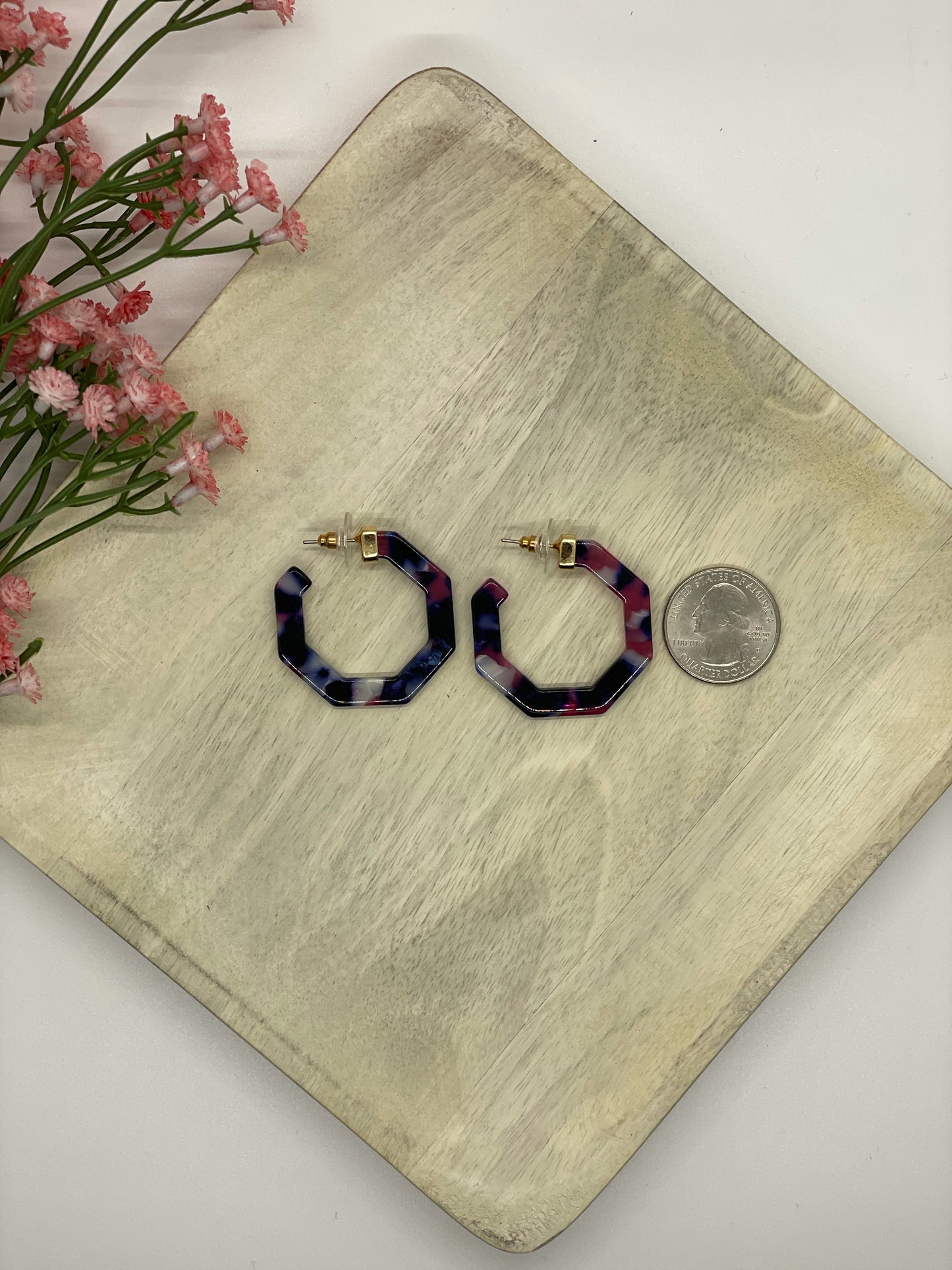 Amethyst Tortoise Shell Geometric Hoop Earrings