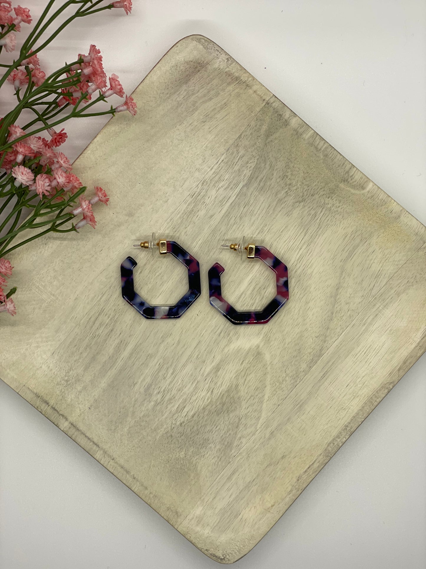 Amethyst Tortoise Shell Geometric Hoop Earrings