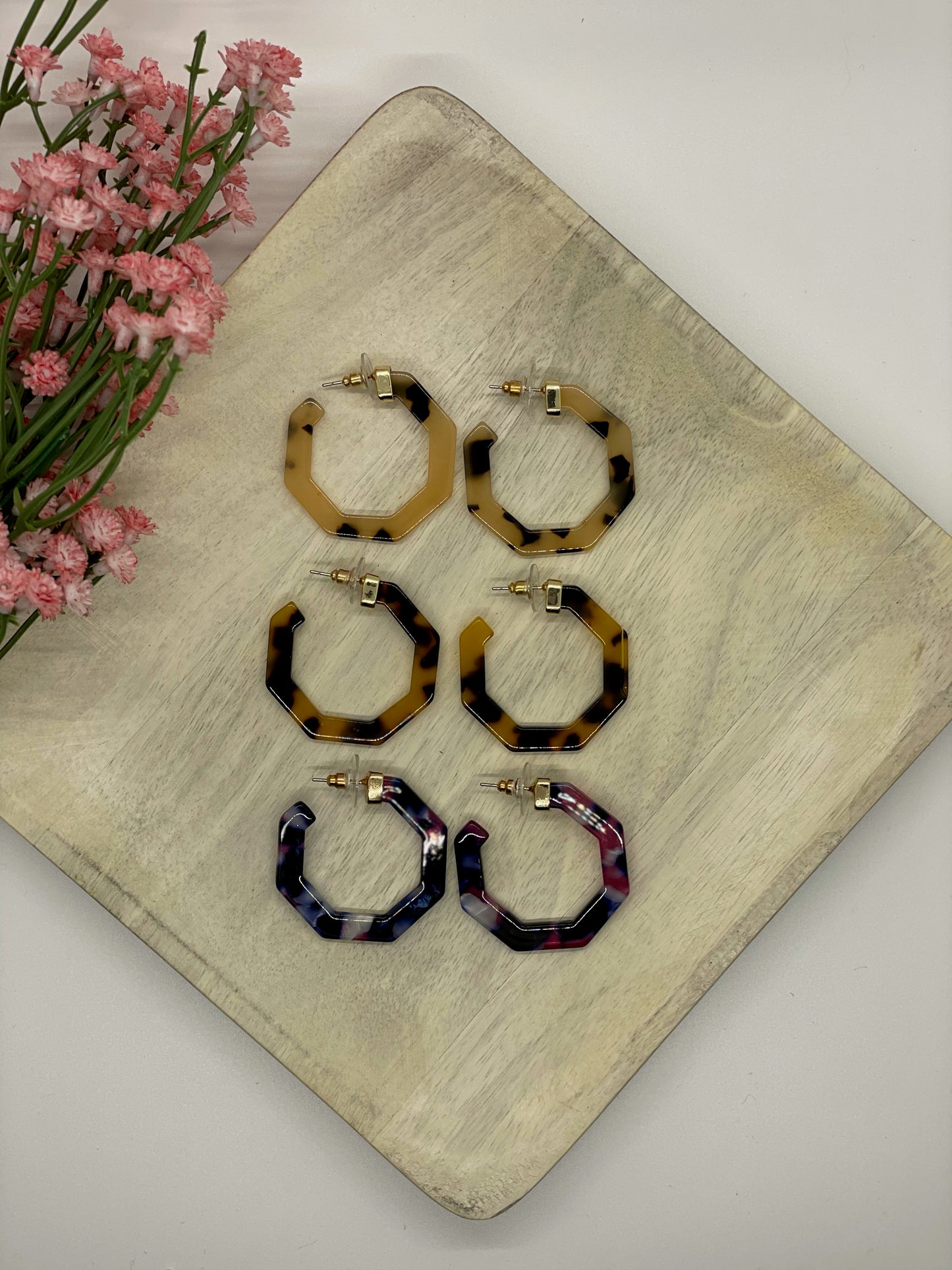 Amethyst Tortoise Shell Geometric Hoop Earrings