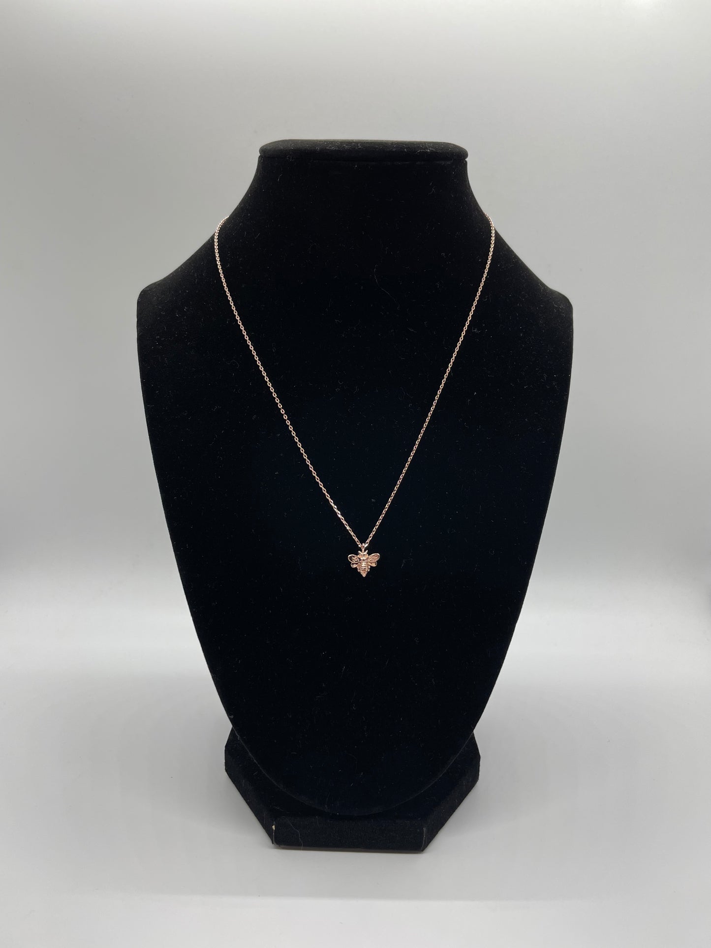 16" Bee Necklace, 18K Gold Dipped Necklace, Rhodium Plated Silver Necklace, Rose Gold Dipped Necklace,