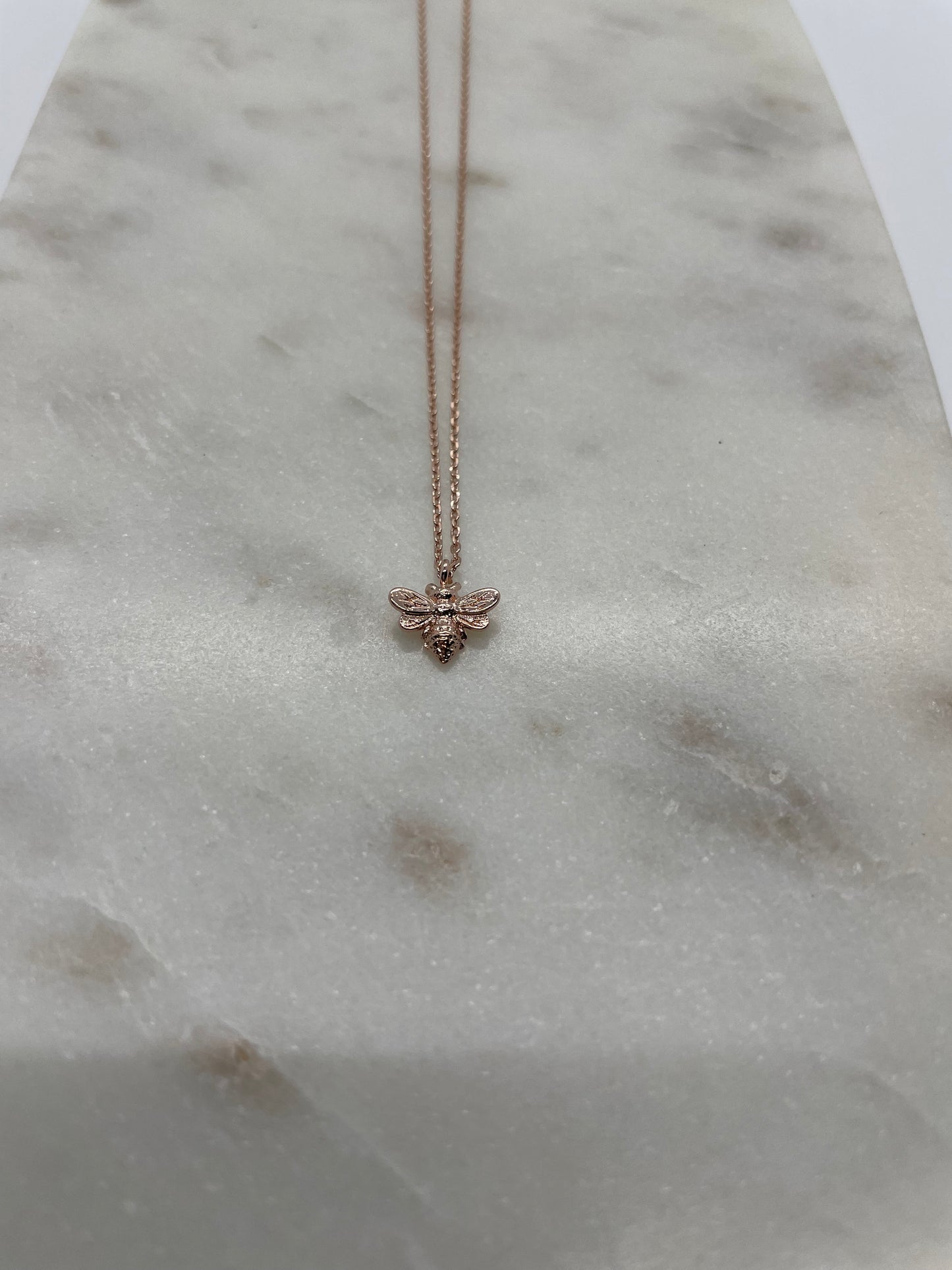 16" Bee Necklace, 18K Gold Dipped Necklace, Rhodium Plated Silver Necklace, Rose Gold Dipped Necklace,