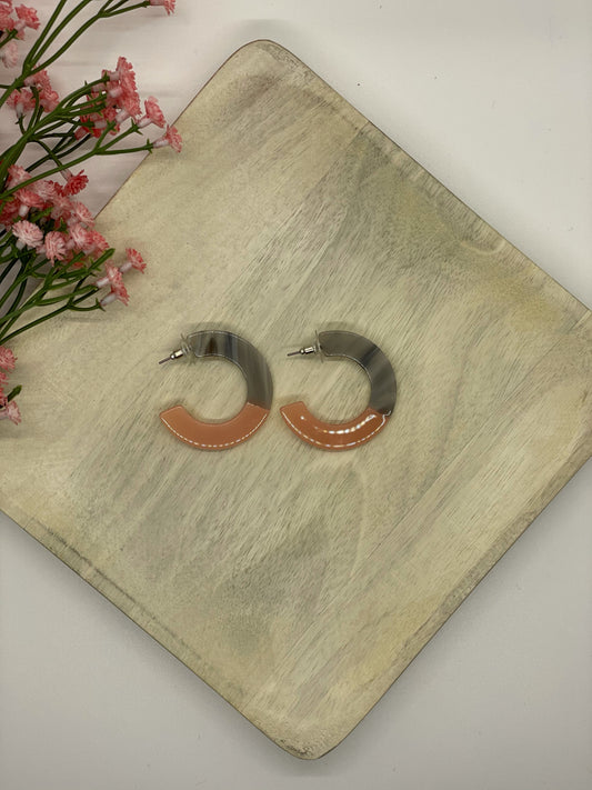 Half Peach Half Grey Hoop Earrings