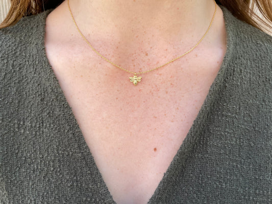 16" Bee Necklace, 18K Gold Dipped Necklace, Rhodium Plated Silver Necklace, Rose Gold Dipped Necklace,